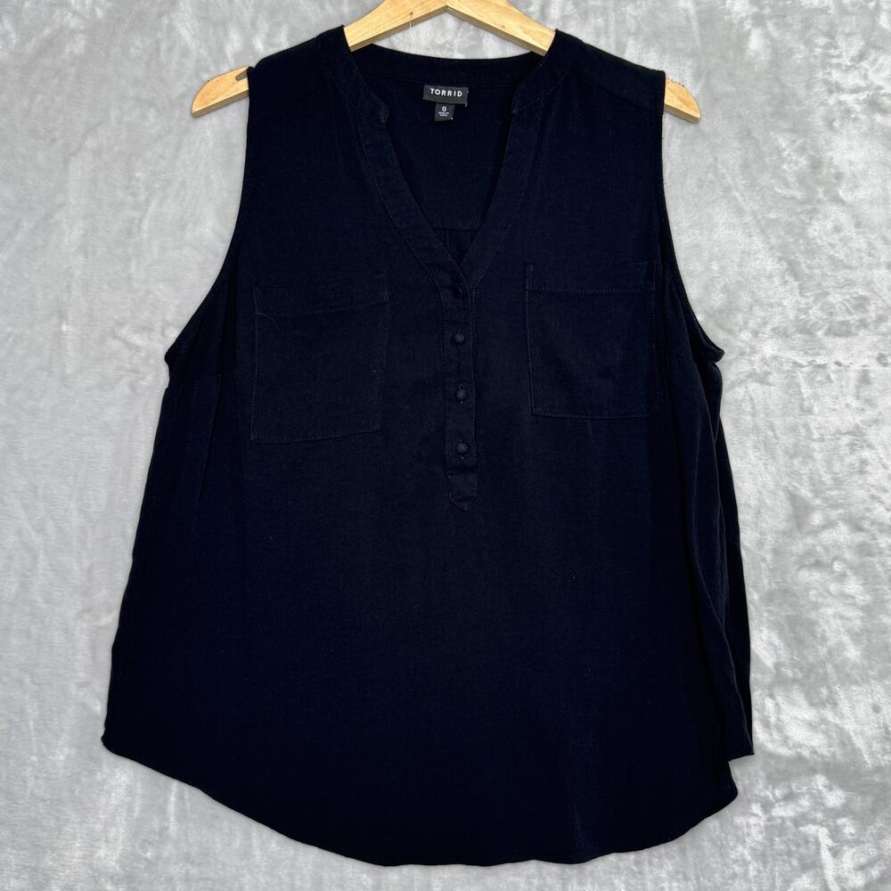 Torrid Blouse Womens 0 Split Neck Sleeveless Button Front Pockets Lightweight To